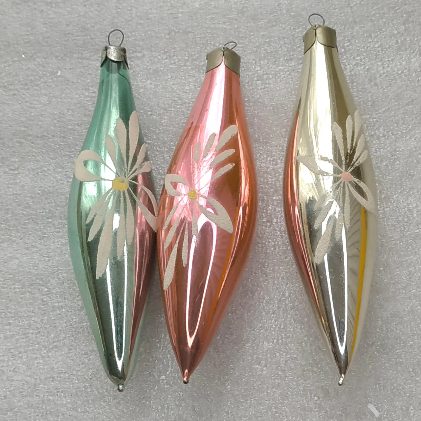 Set of 3 Vintage Silver Glass Christmas Ornaments USSR Tree Antique Decor Icicles