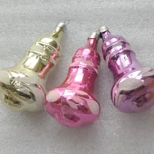 Set of 3 Vintage Silver Glass Christmas Ornaments USSR Tree Antique Decor Bells