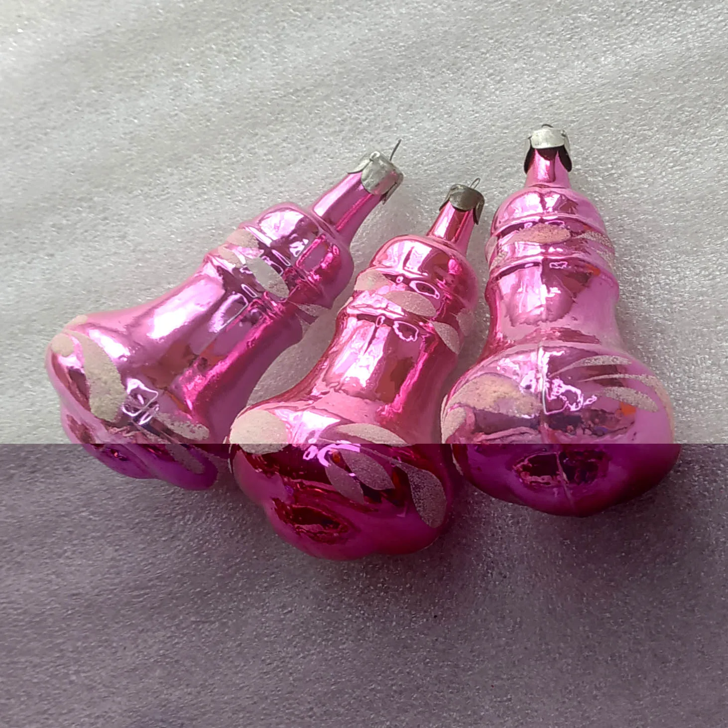 Set of 3 Vintage Silver Glass Christmas Ornaments USSR Tree Antique Decor Bells