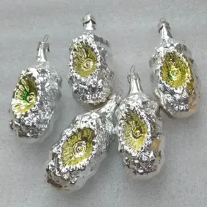 Set of 5 Vintage Silver Glass Christmas Ornaments USSR Tree Antique Decor Lanterns