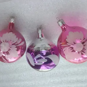 Set of 3 Vintage Silver Glass Christmas Ornaments USSR Tree Antique Decor Balls