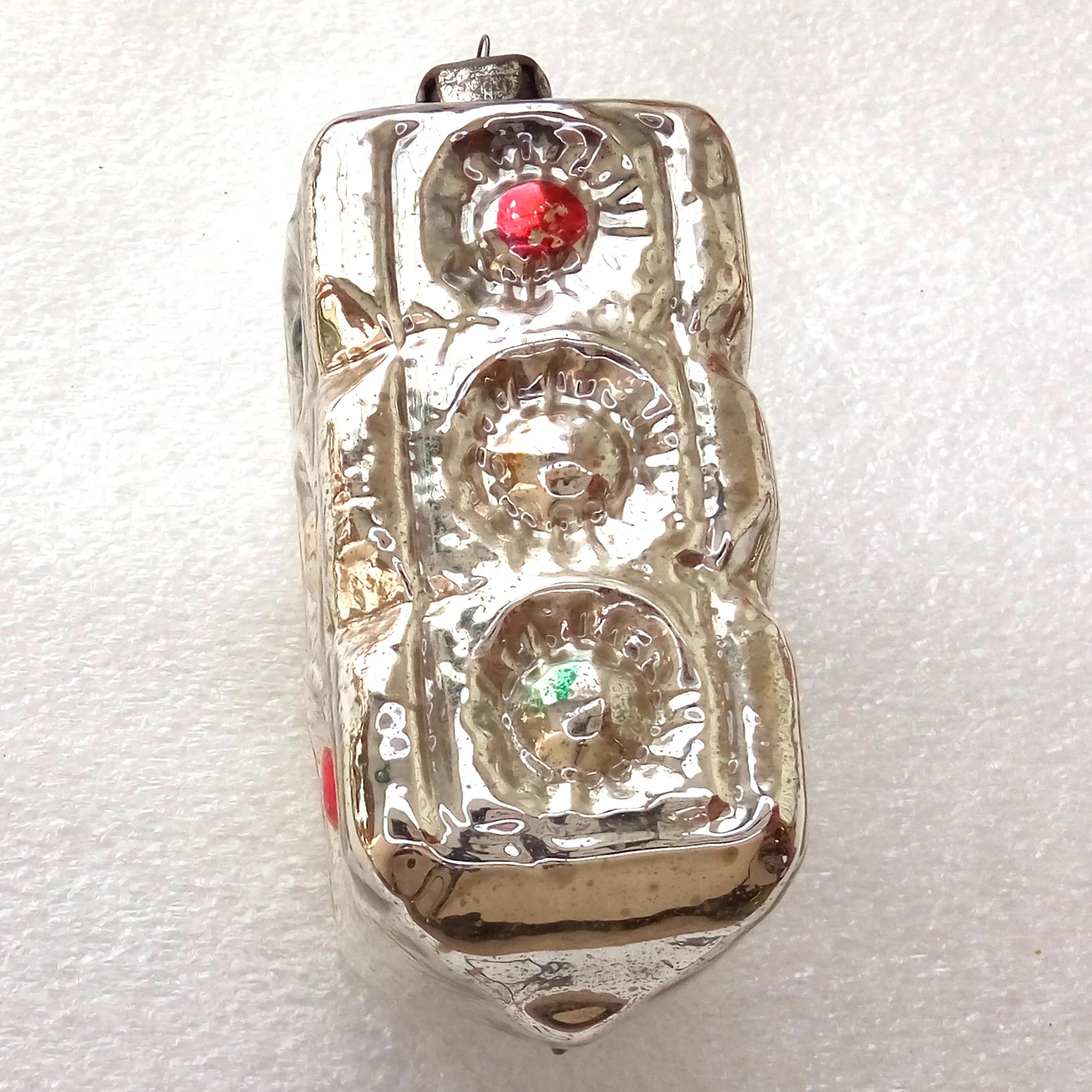 Vintage Ukrainian Glass Christmas Tree Ornament Traffic-light