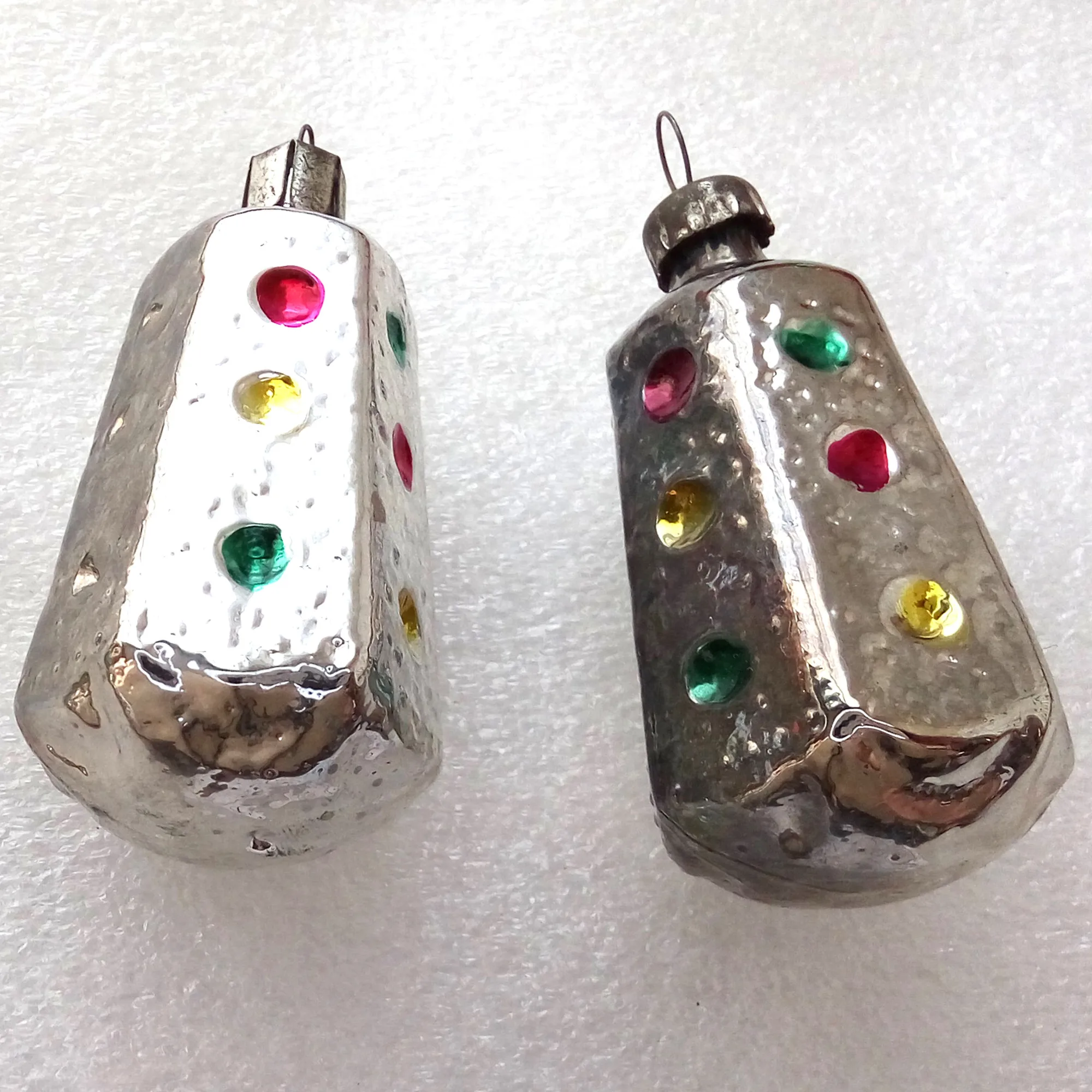 Set of 2 Vintage Ukrainian Glass Christmas Tree Ornament Traffic-lights