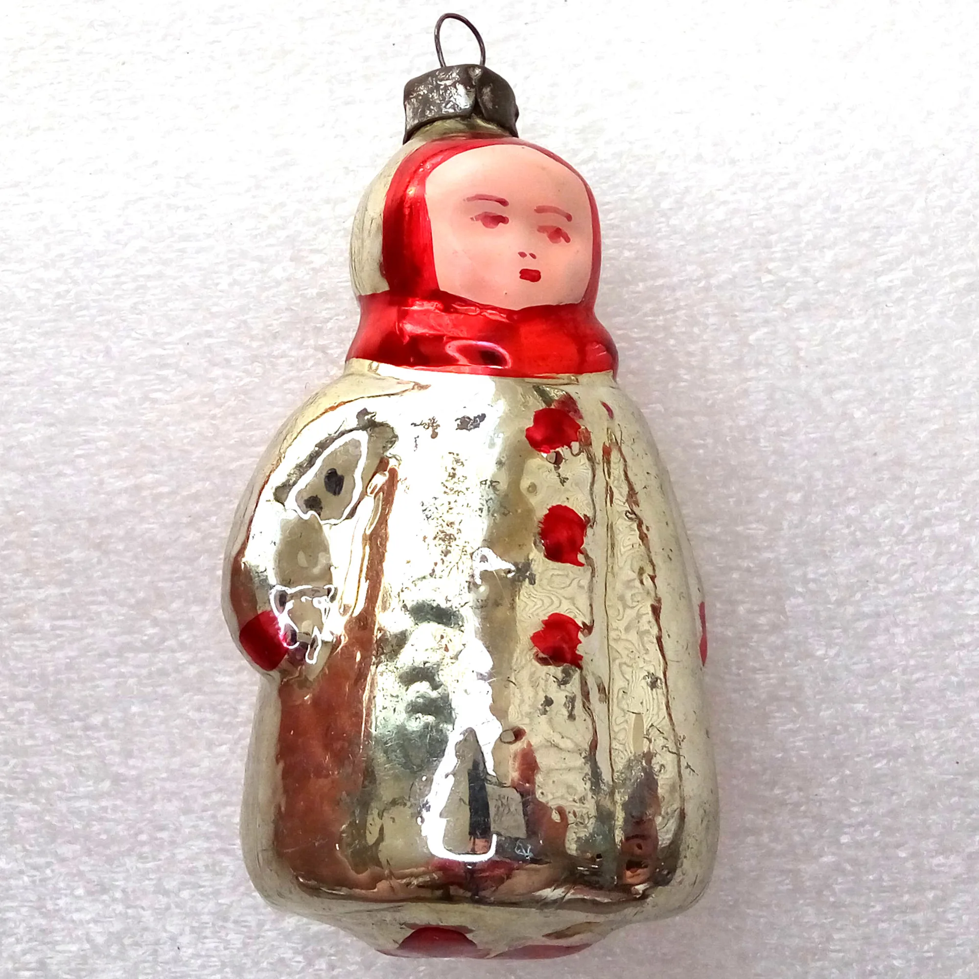 Vintage Ukrainian Glass Christmas Ornament Girl