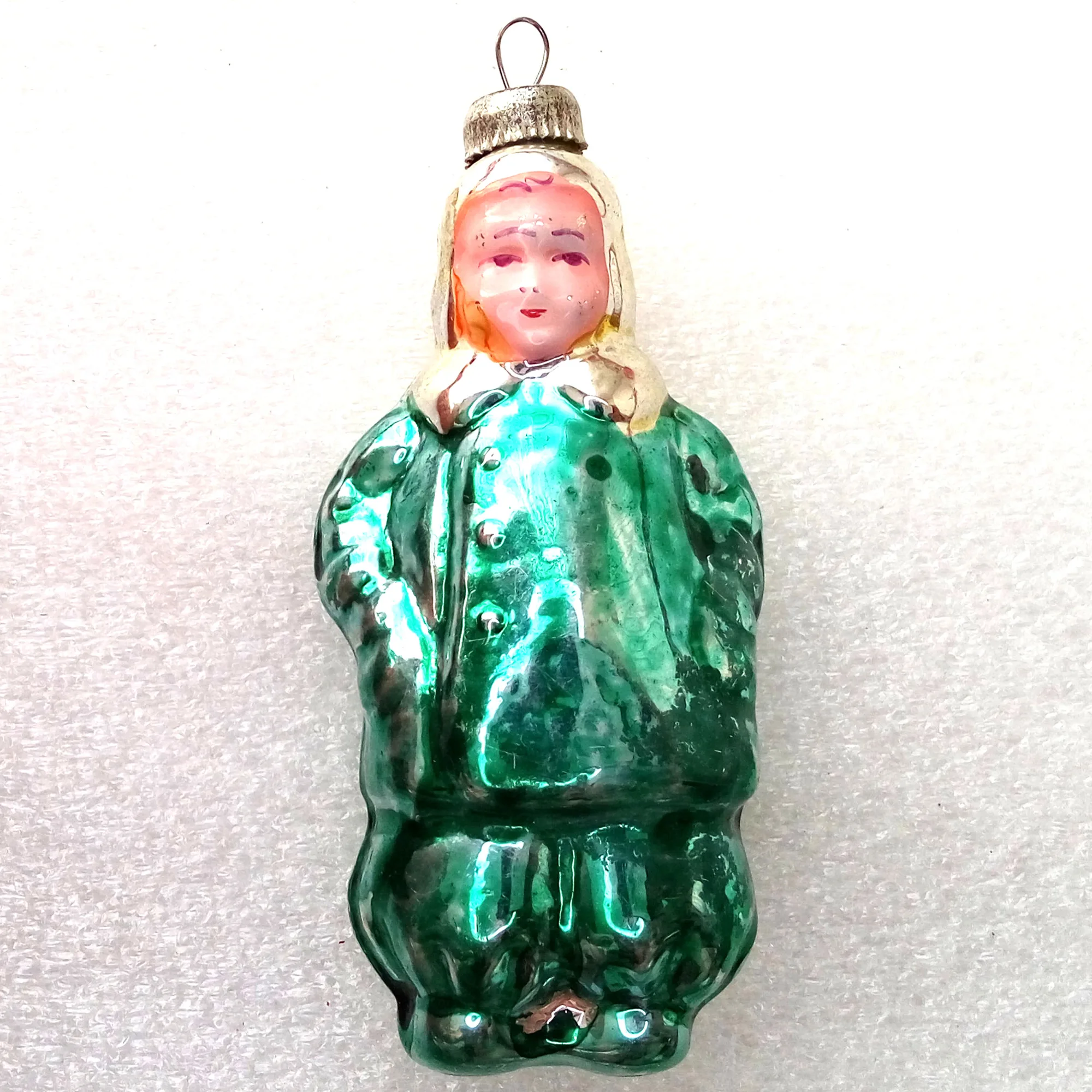 Vintage Ukrainian Glass Christmas Ornament Girl