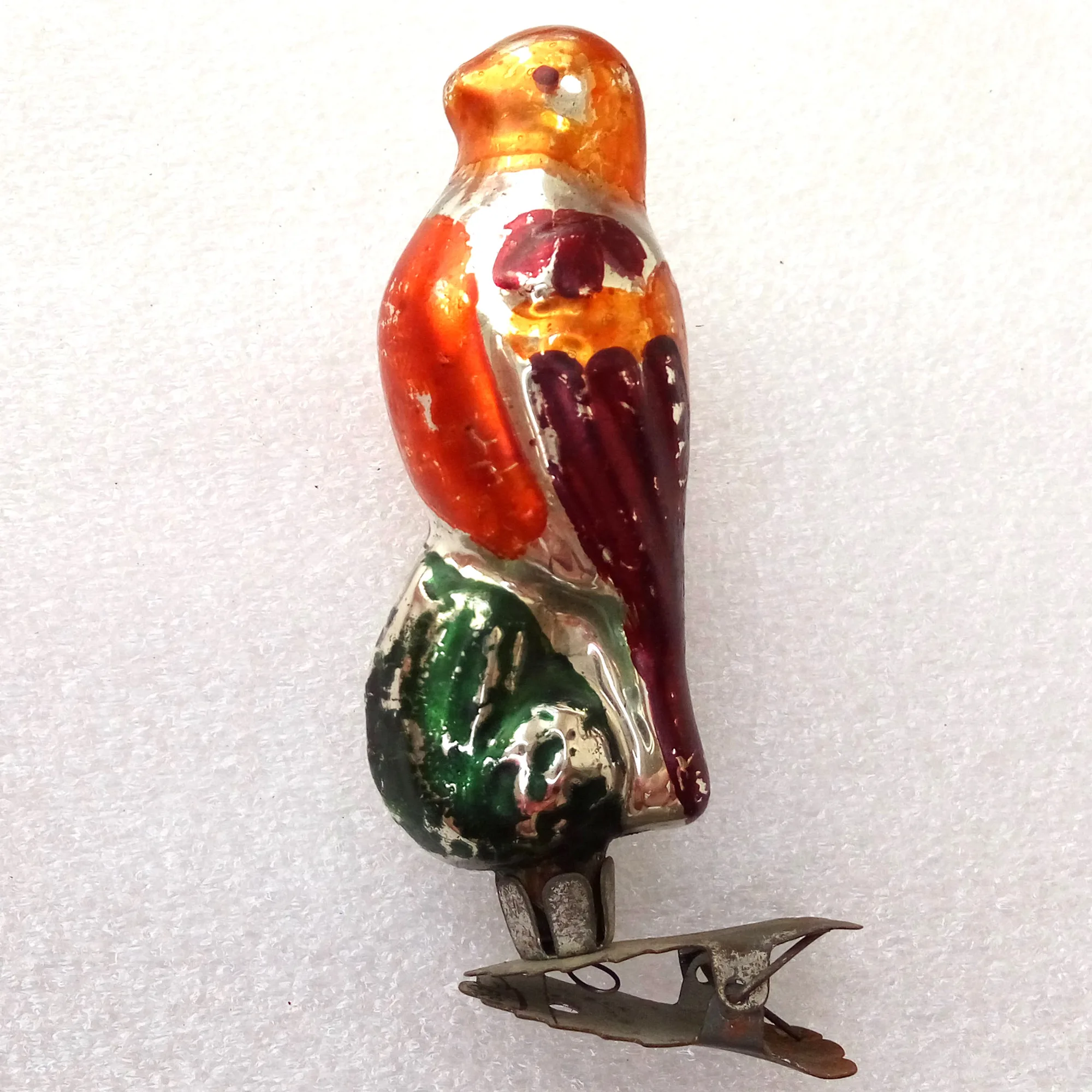 Vintage Ukrainian Glass Christmas Ornament Bird