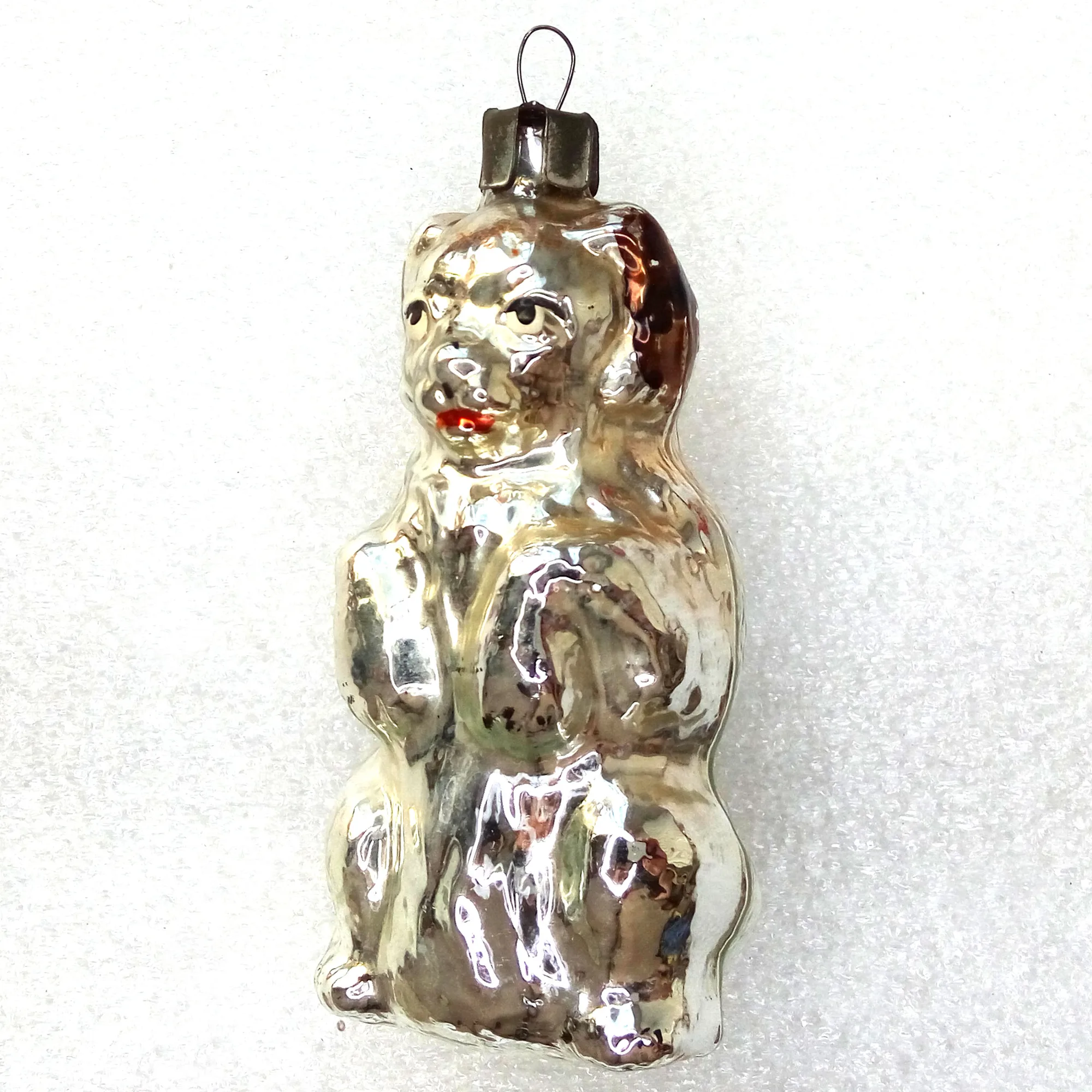 Vintage Ukrainian Glass Christmas Ornament Old Dog