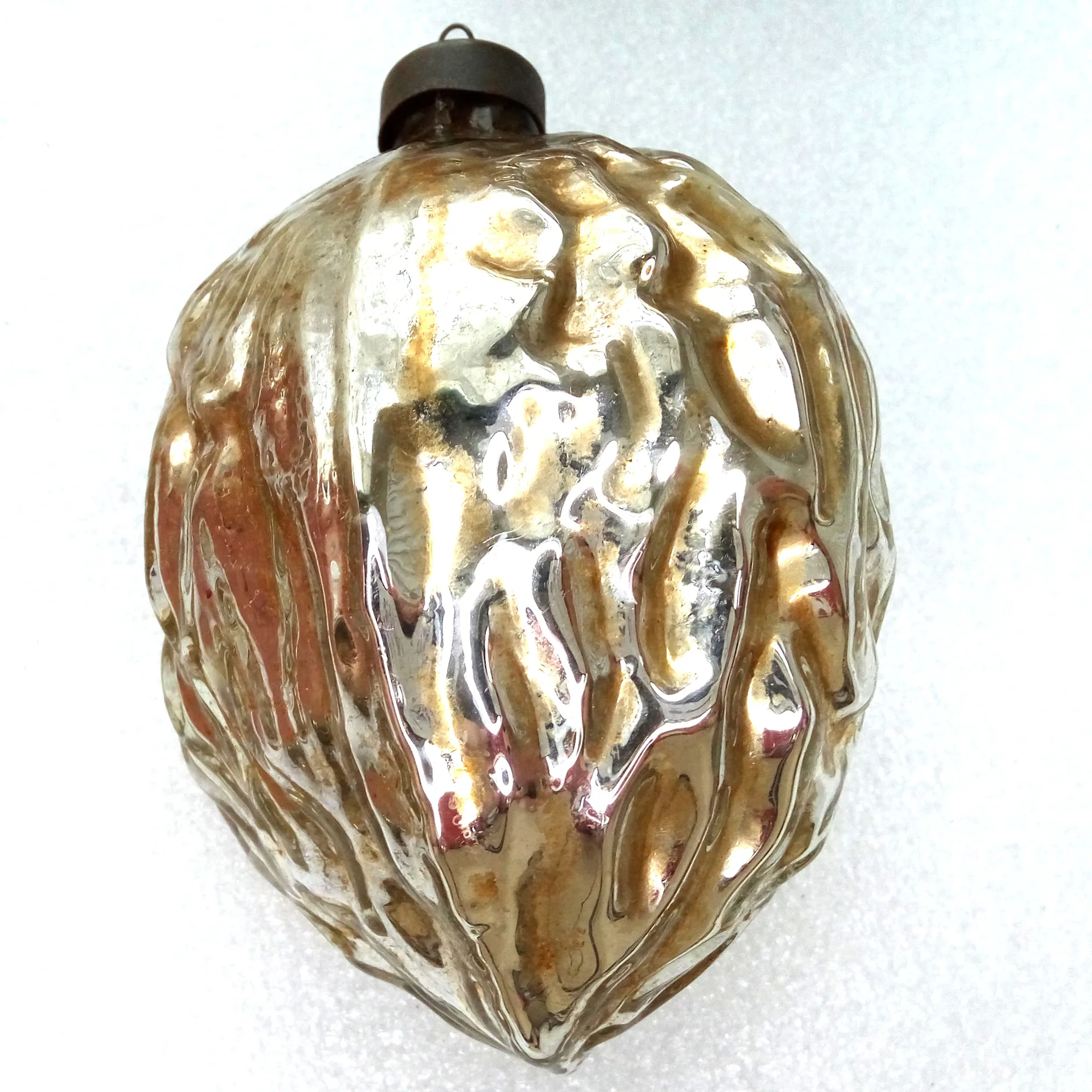 Big Vintage Mercury Glass Christmas Ornament Walnut