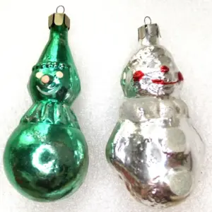 Set of 2 Antique Vintage USSR Glass Christmas Ornament Snowmen