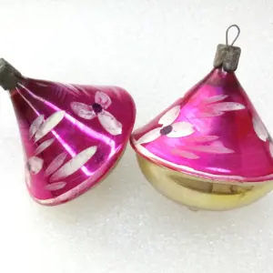 Set of 2 Vintage Ukrainian Glass Christmas Tree Ornament Whirligigs