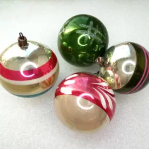 Set of 4 Vintage Ukrainian Glass Christmas Ornament Old Balls