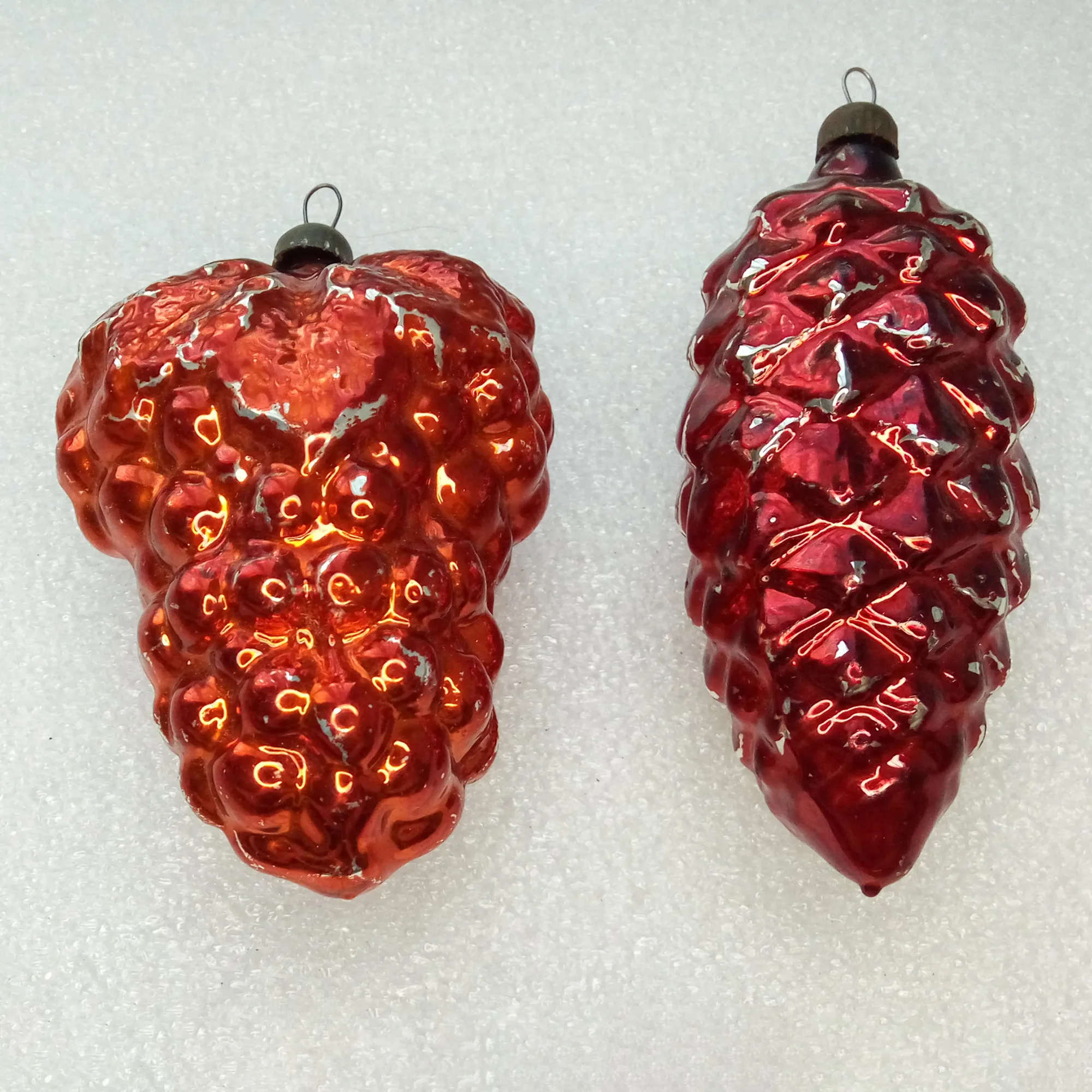 Set of 2 Vintage GDR German Glass Christmas Ornaments