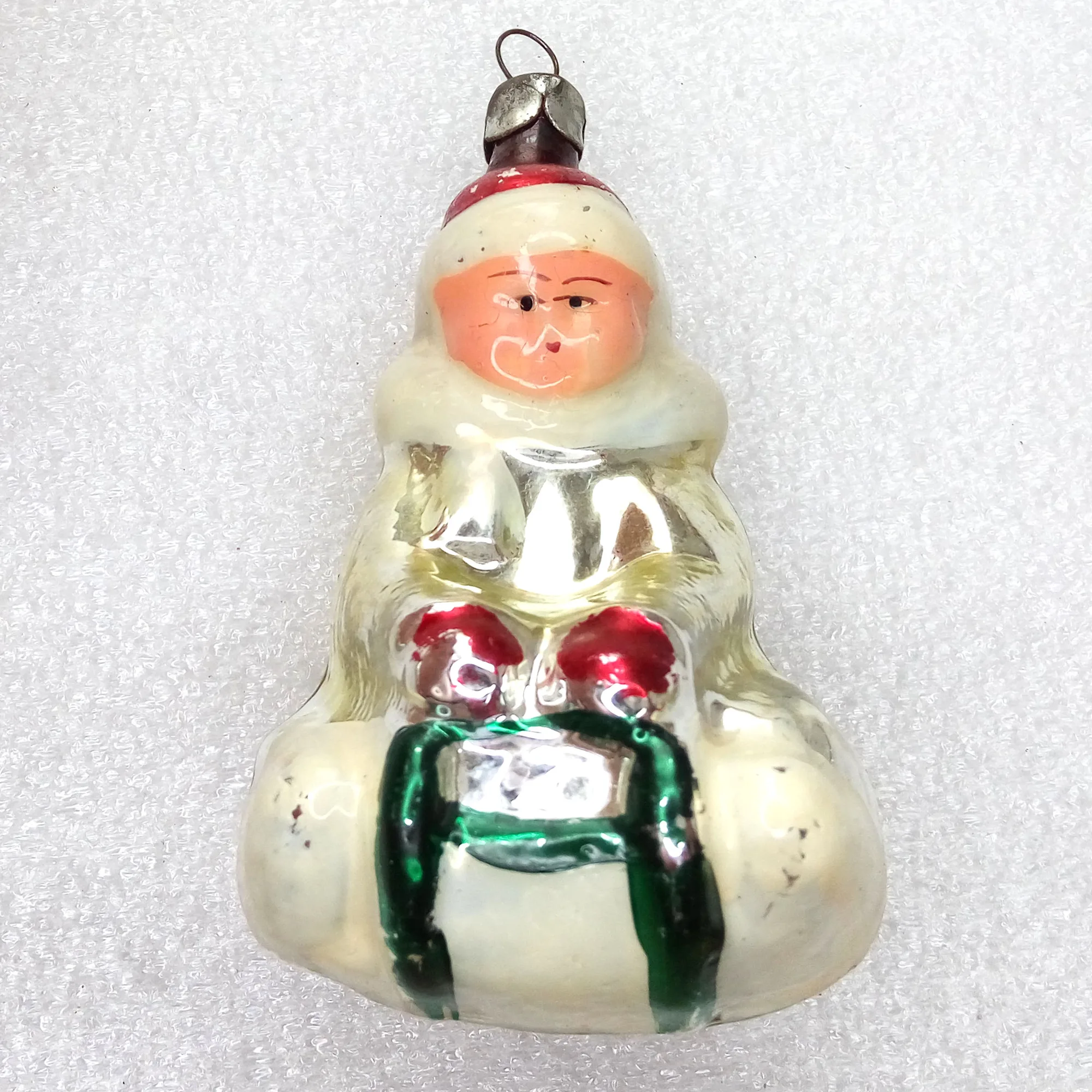 Vintage Mercury Glass Christmas Tree Ornament Kid on Sled