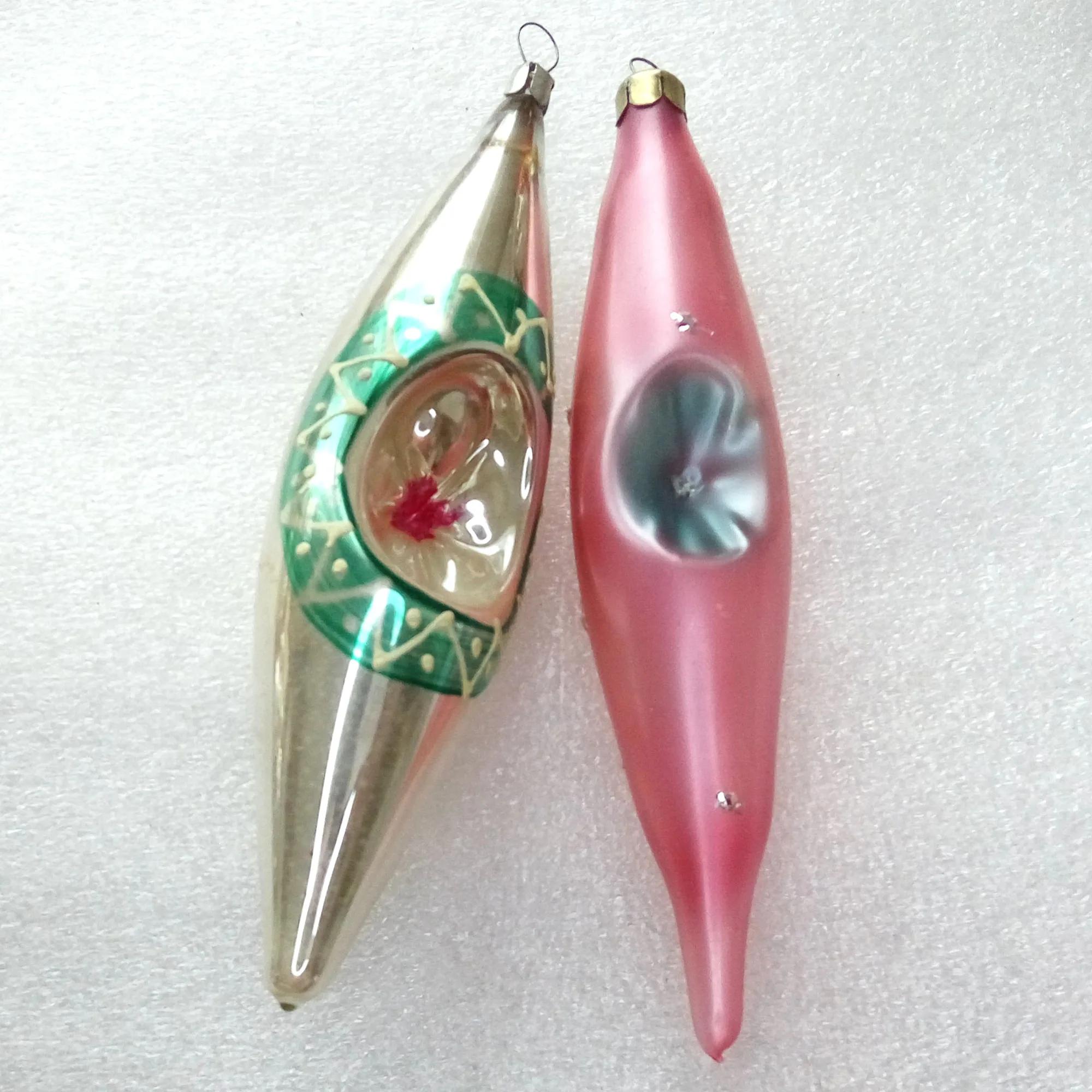 Set of 2 Vintage Ukrainian Glass Christmas Tree Ornaments Icicles