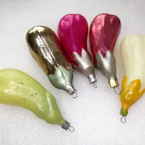 Set of 5 Vintage Ukrainian Glass Christmas Ornament Eggplants