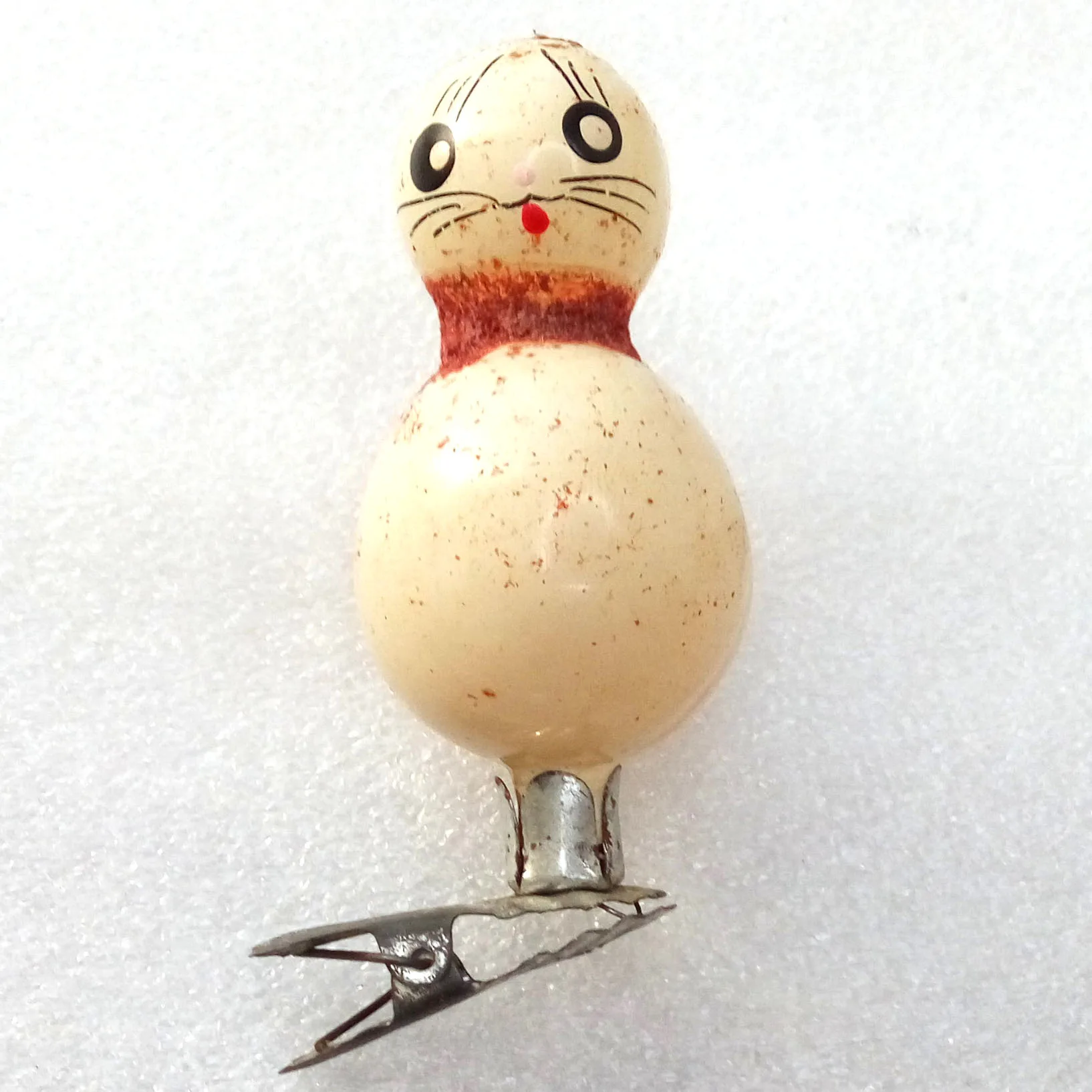 Vintage Ukrainian Glass Christmas Ornament Decor Kitten