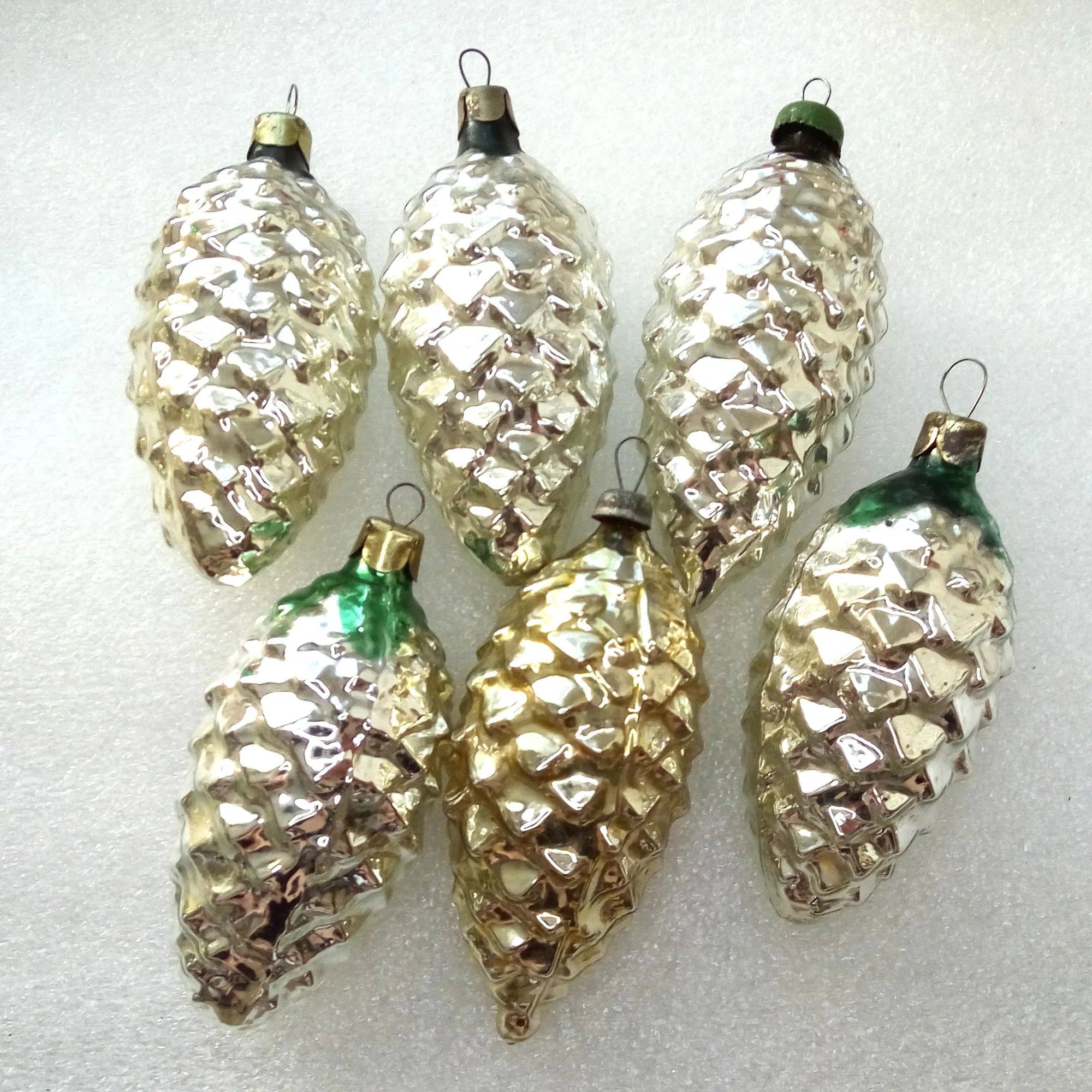 Set of 6 Vintage Ukrainian Glass Christmas Ornaments Pinecones