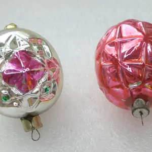 Set of 2 Antique Vintage Glass USSR Christmas Ornament Tree Toy Balls