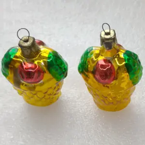 Set of 2 Antique Unique Vintage Silver Glass Christmas Ornaments Basket