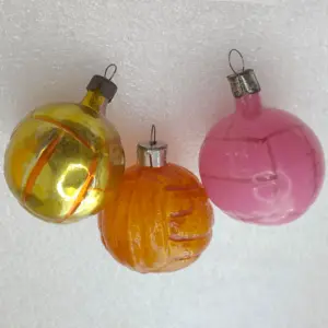 Set of 3 Antique Vintage USSR Glass Christmas Ornaments Tree Toy Balls