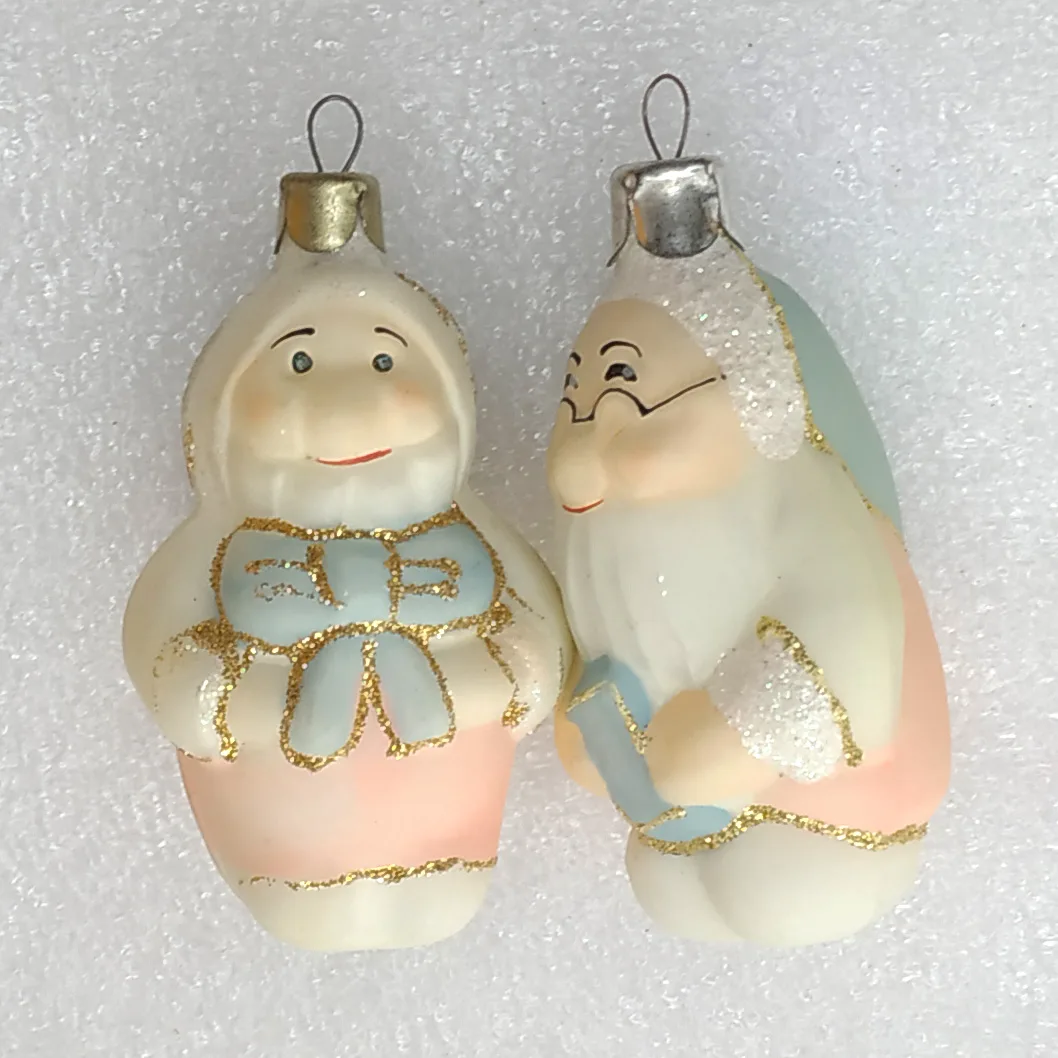 Set of 2 Glass Ukrainian Christmas Ornaments Gnomes