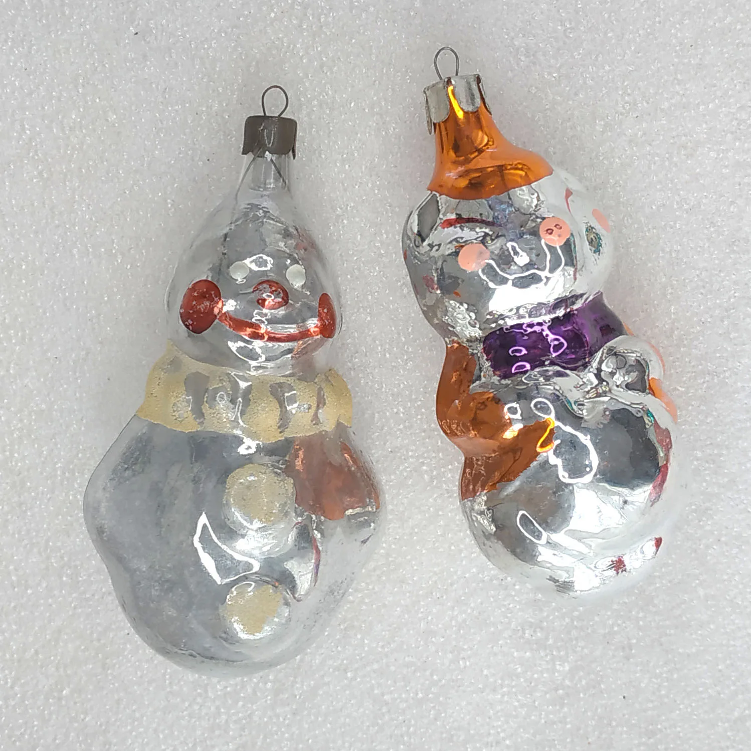 Set of 2 Vintage Glass Christmas Ornament Piglet & Snowman