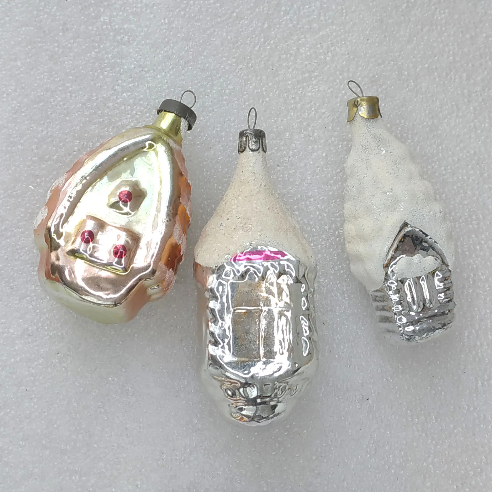 Set of 3 Antique Vintage Glass Christmas Ornaments Houses