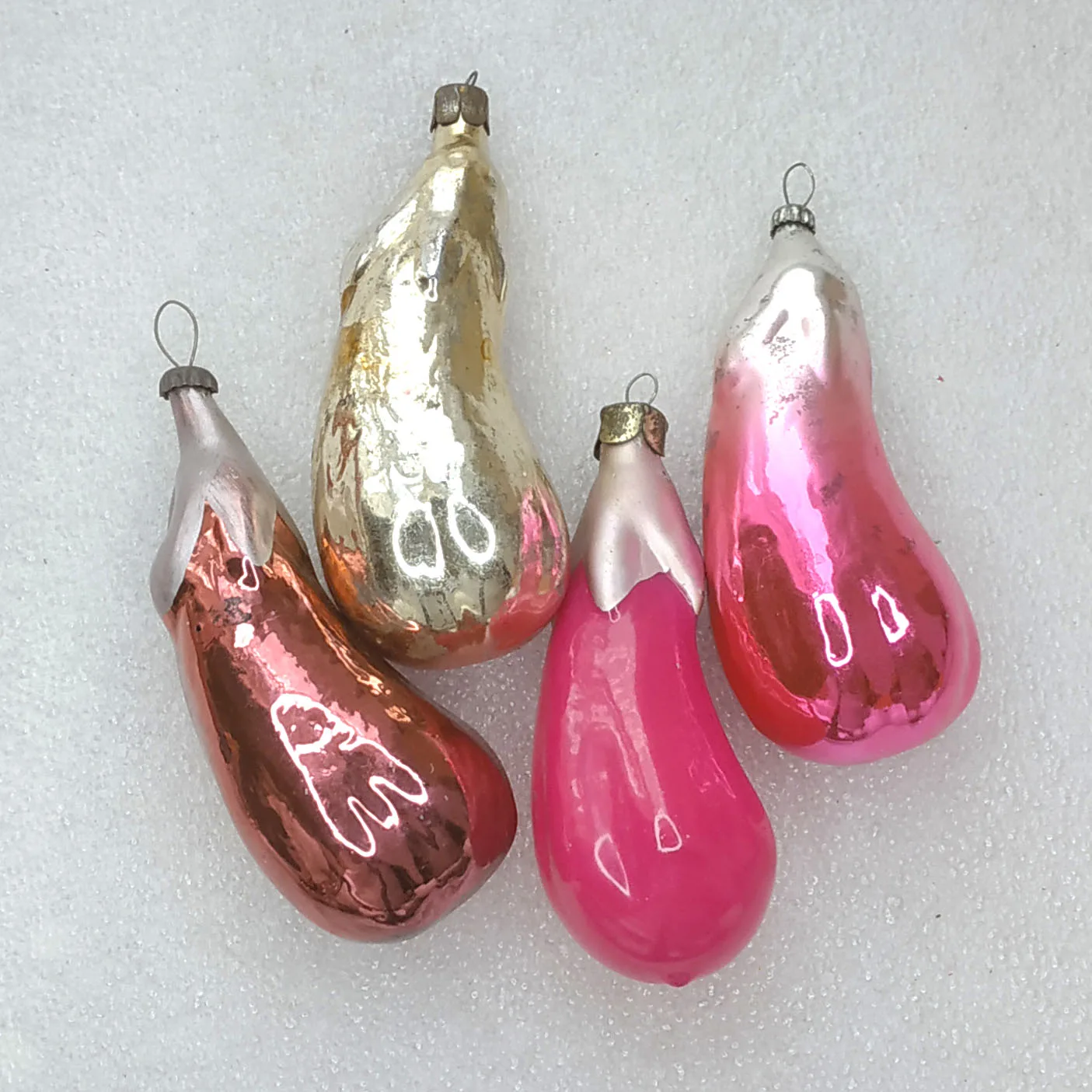 Set of 4 Antique Vintage Glass Christmas Ornaments Eggplants