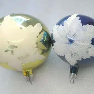 Set of 2 Antique Vintage Glass Christmas USSR Ornament Balls