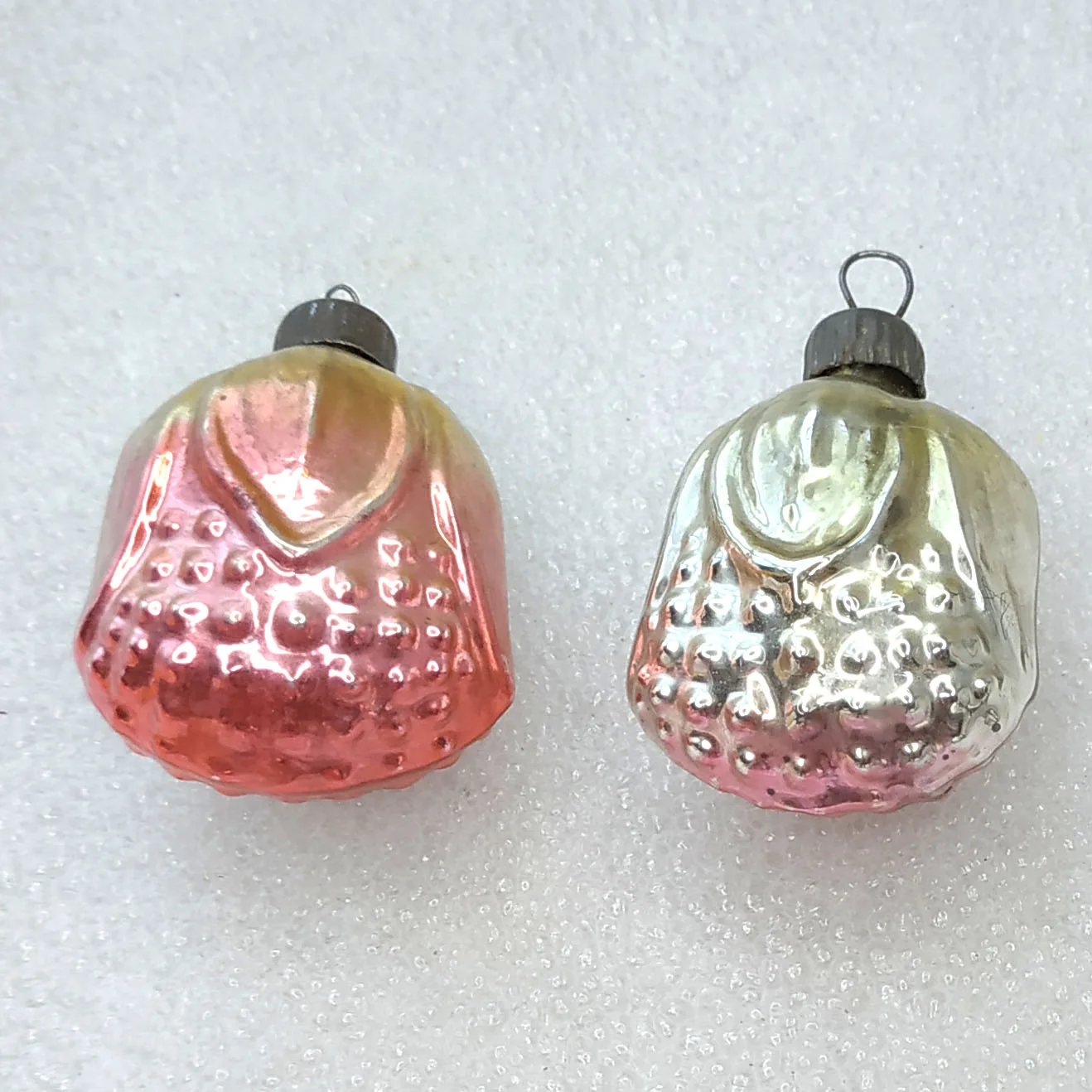 Set of 2 Antique Vintage Glass Christmas Ornaments Flowers