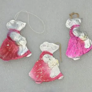 Set of 3 Antique Vintage Dresden Christmas Cardboard Ornament Mouses