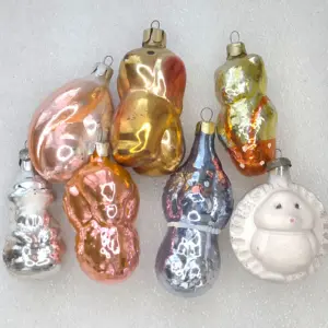 Set of 7 Vintage Ukrainian Glass Christmas Ornaments Animals