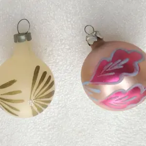 Set of 2 Antique Russian Vintage Glass Christmas Ornaments Balls
