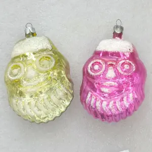Set of 2 Antique USSR Vintage Glass Christmas Ornament Faces