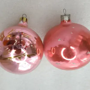 Set of 2 Antique Russian Vintage Glass Christmas Ornaments Balls