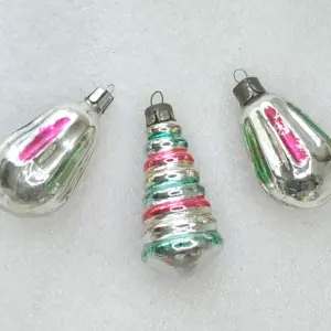 Set of 3 Antique Vintage Russian Glass Christmas Ornament