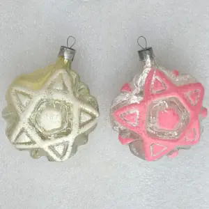 Set of 2 Antique Vintage Russian Glass Christmas Tree Ornaments Stars