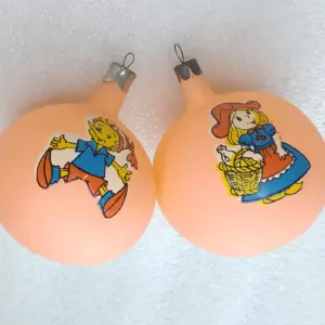 Set of 2 Antique Vintage Russian Glass Christmas Ornaments Balls