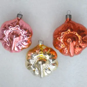 Set of 3 Antique Vintage Russian Glass Christmas Ornaments Sunflowers