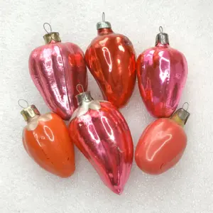 Set of 6 Antique Vintage Russian Glass Christmas Ornaments Paprika