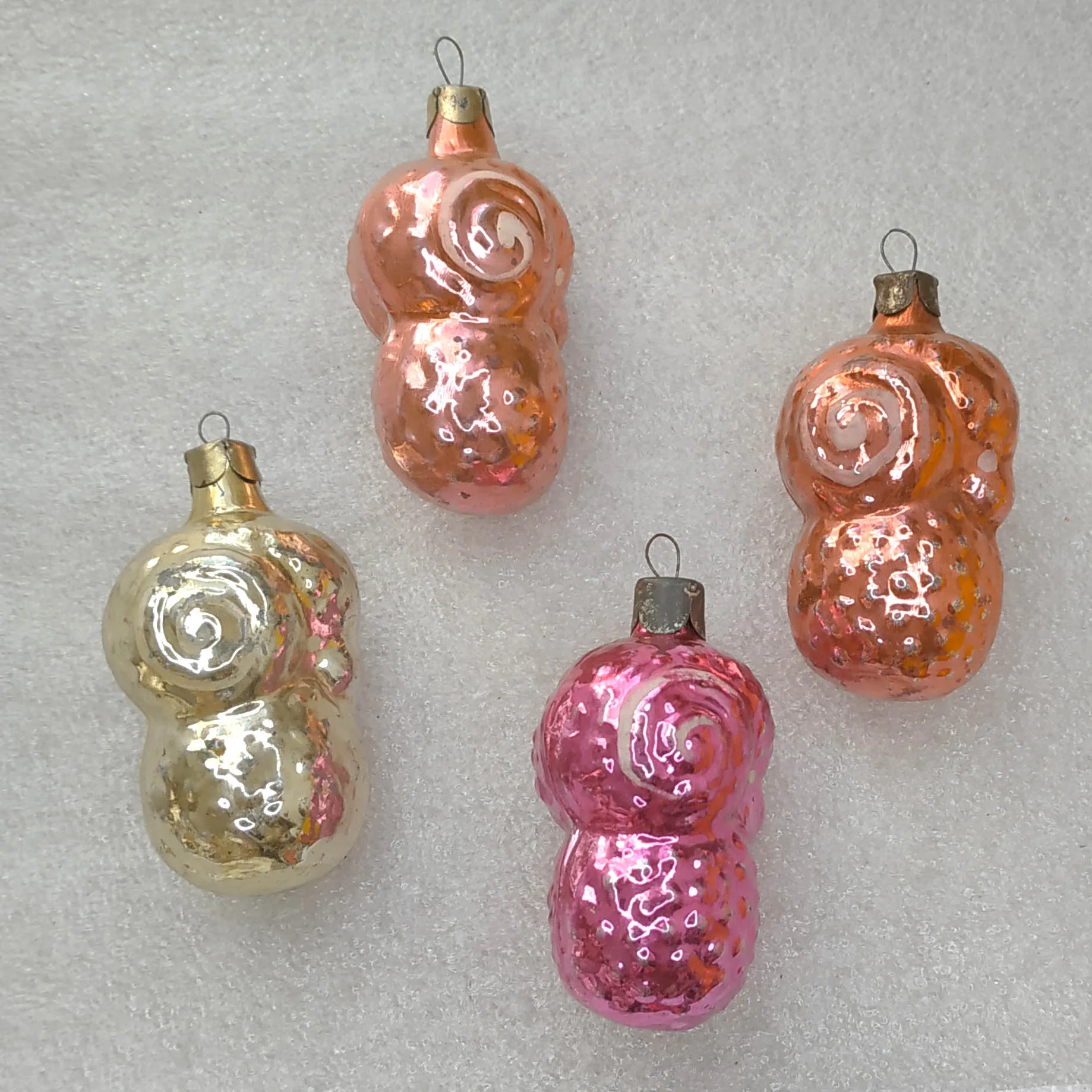 Set of 4 Antique Vintage Silver Glass Christmas Ornaments USSR Rams