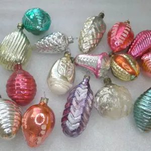 Set of 16 Antique Vintage Silver Glass Christmas Ornaments USSR Decor