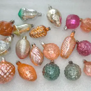 Set of 18 Antique Vintage Silver Glass Christmas Ornaments USSR Decor