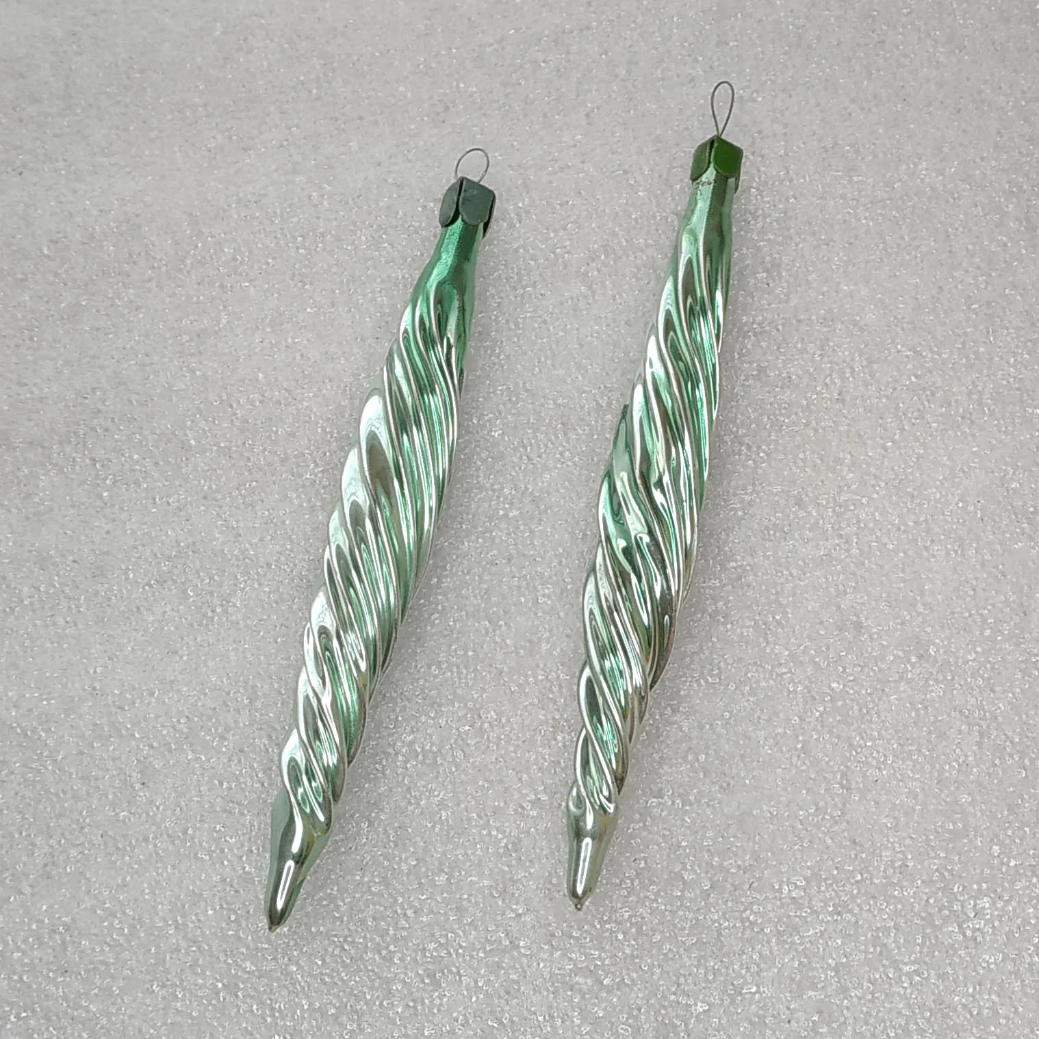 Set of 2 Antique Vintage Silver Glass Christmas Ornaments USSR Decor icicles
