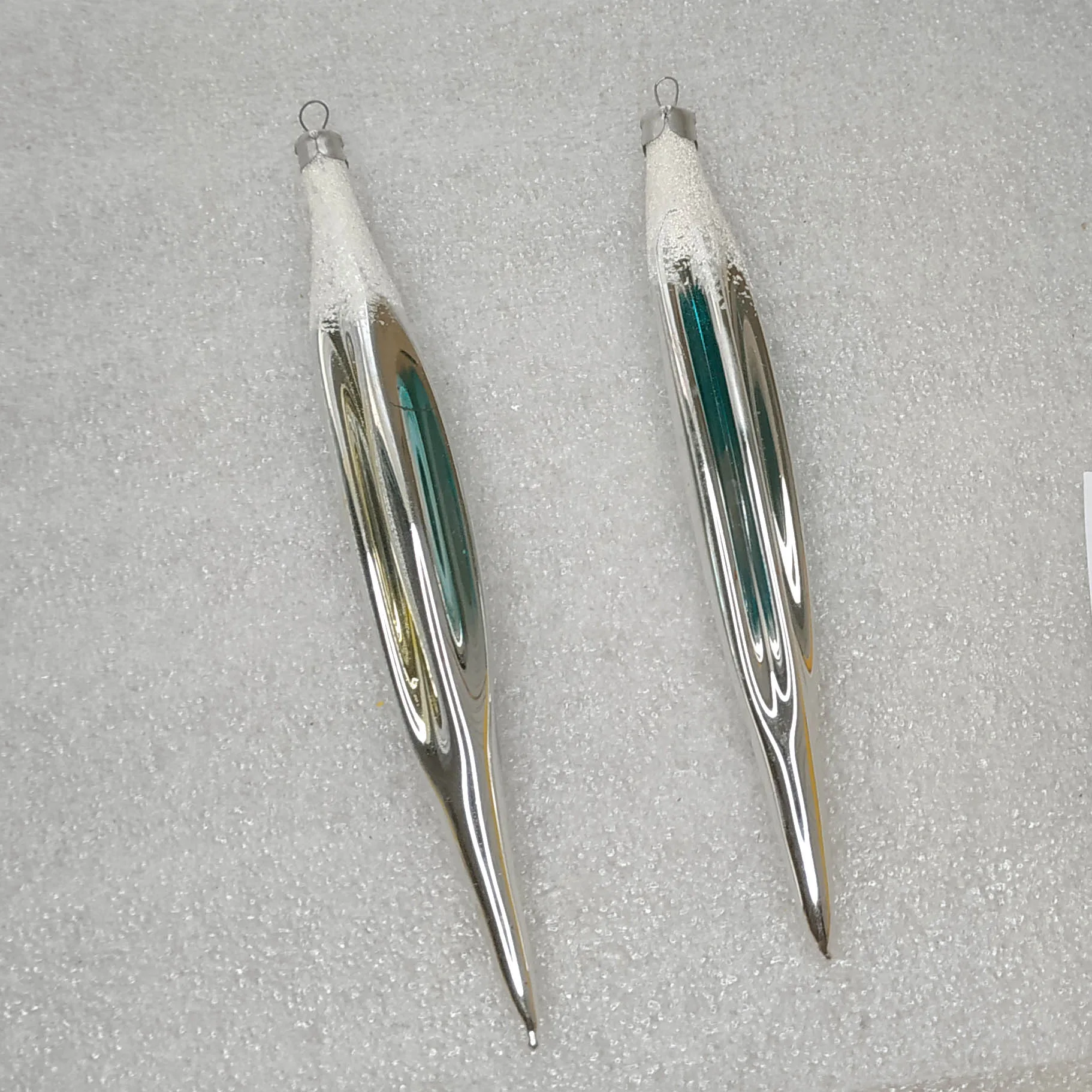 Set of 2 Antique Vintage Silver Glass Christmas Ornaments USSR Decor icicles