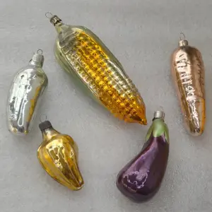 Set of 5 Antique Vintage Silver Glass Christmas Tree Ornament USSR Decor Vegetable