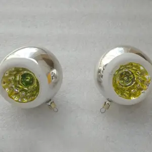 Set of 2 Antique Vintage Silver Glass Christmas Tree Ornaments USSR Decor Lanterns