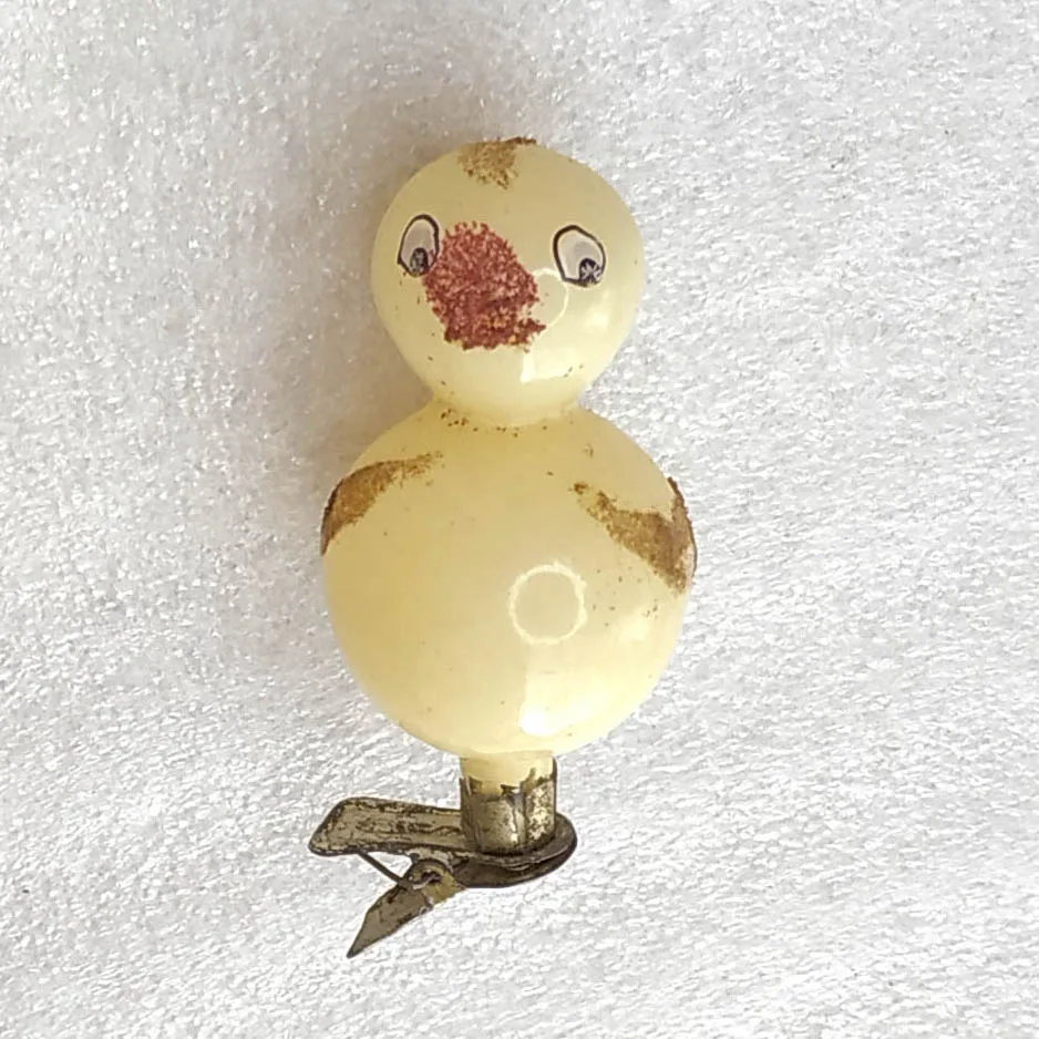 Soviet Glass Christmas Ornament CHICK on Clip Missing Sponge Parts As Is