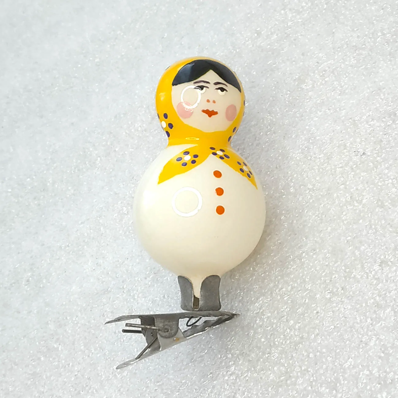 Hand Painted Matryoshka Glass Christmas Ornament Russian Doll Figurine Restored