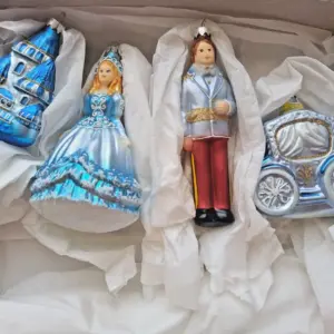 Set of 4 Big New Ukrainian Glass Christmas Ornaments Cinderella Set